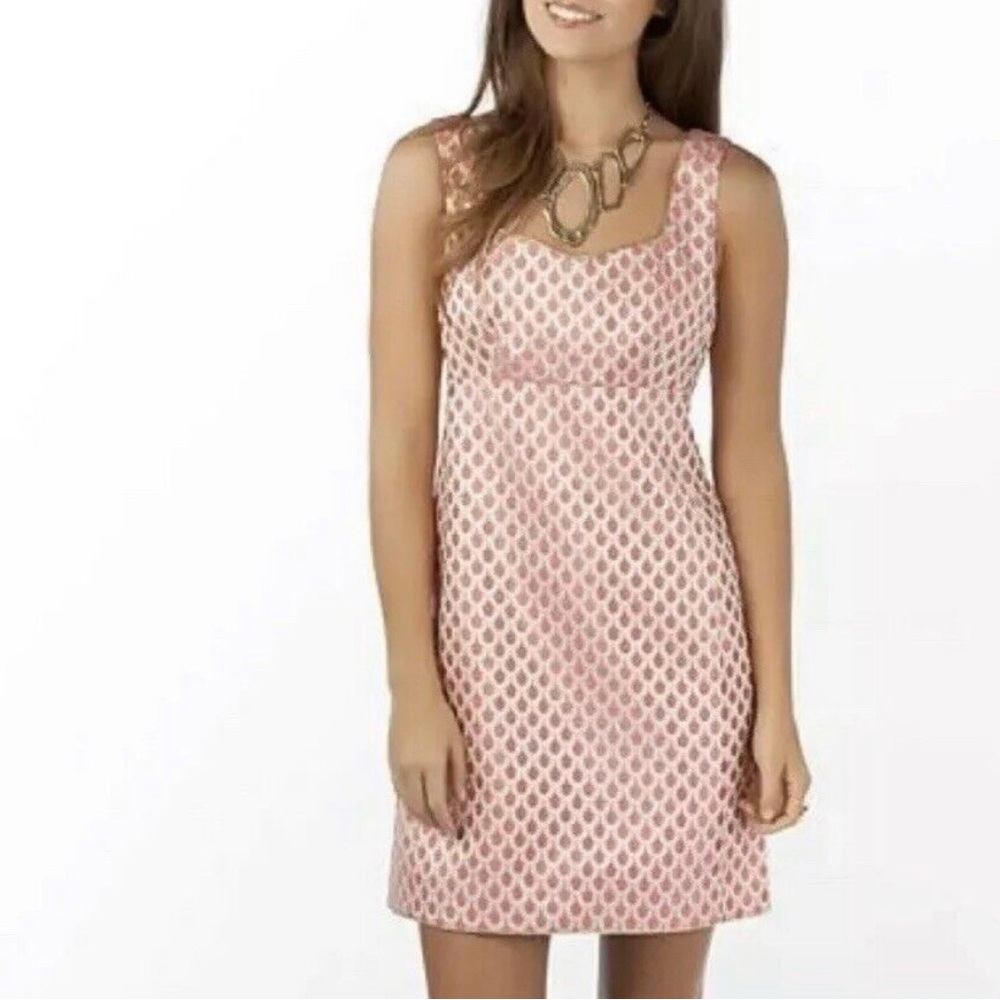 Lilly Pulitzer size 0 coral and gold embroidered sheath fully lined